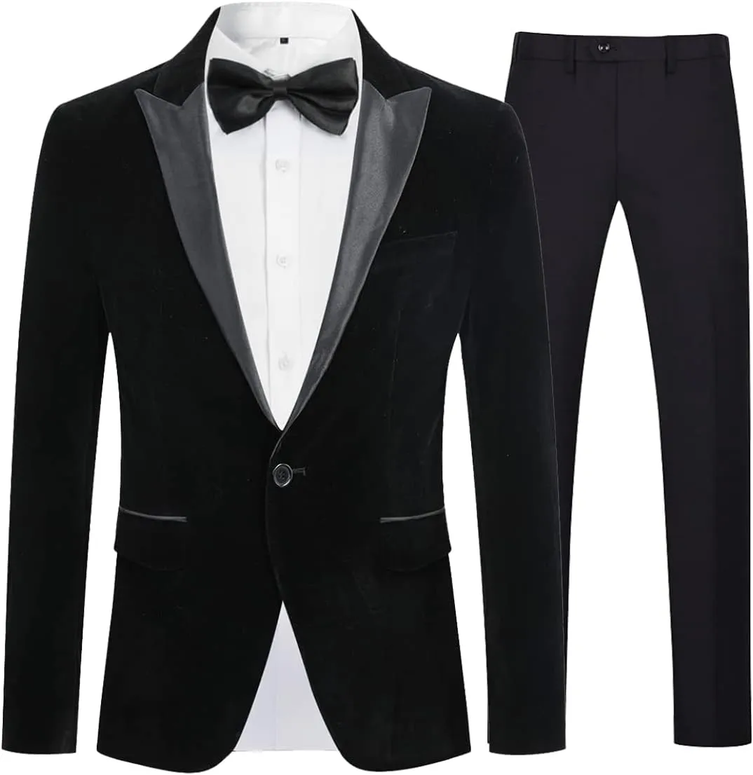 Cloudstyle Mens 2-Piece Suit Peaked Lapel 1 Button Tuxedo Slim Fit Dinner Jacket Pants