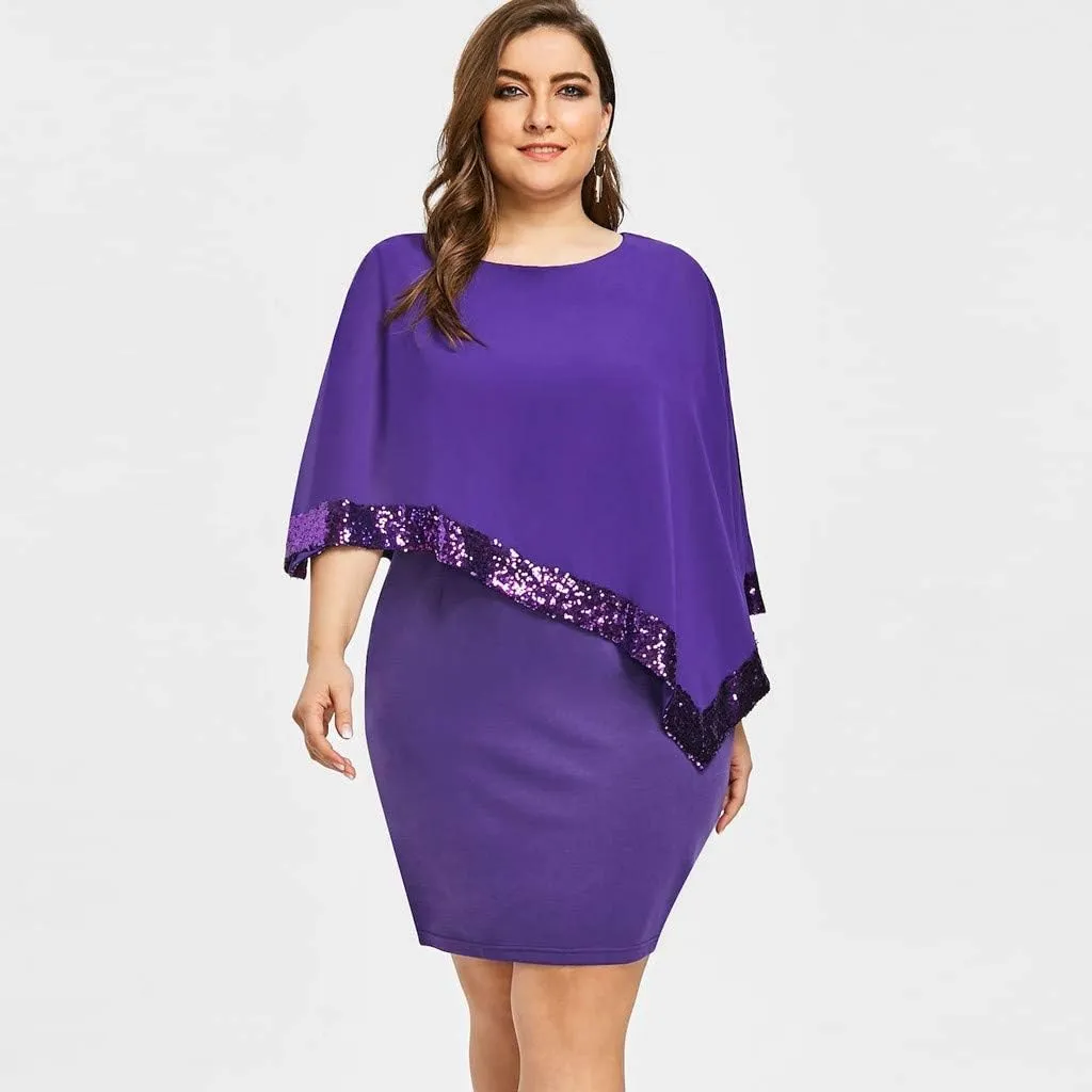 Cocktail Party Dress Women Elegant Cape Sleeve Chiffon Evening Dress Sleeveless Wedding Guest Pencil Dress Plus Size