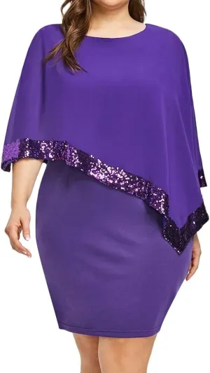 Cocktail Party Dress Women Elegant Cape Sleeve Chiffon Evening Dress Sleeveless Wedding Guest Pencil Dress Plus Size