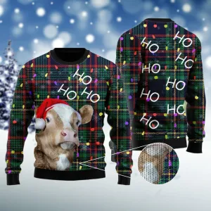 Cow Ho Ho Ho Christmas Light Ugly Sweater