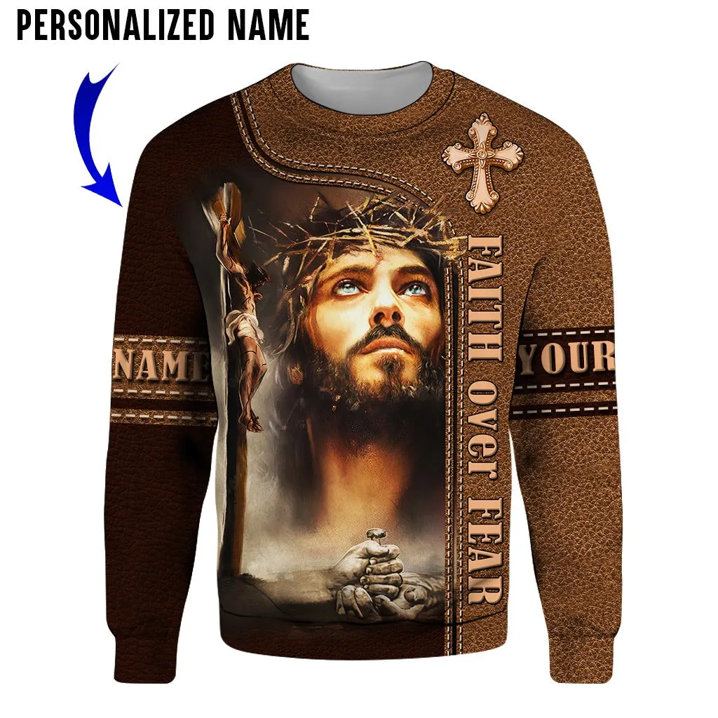 Custom Name Jesus Portrait The Life Of Jesus 3D Hoodies, Faith Over Fair 3D All Over Print Shirt For Christmas, Jesus Gifts Shirt