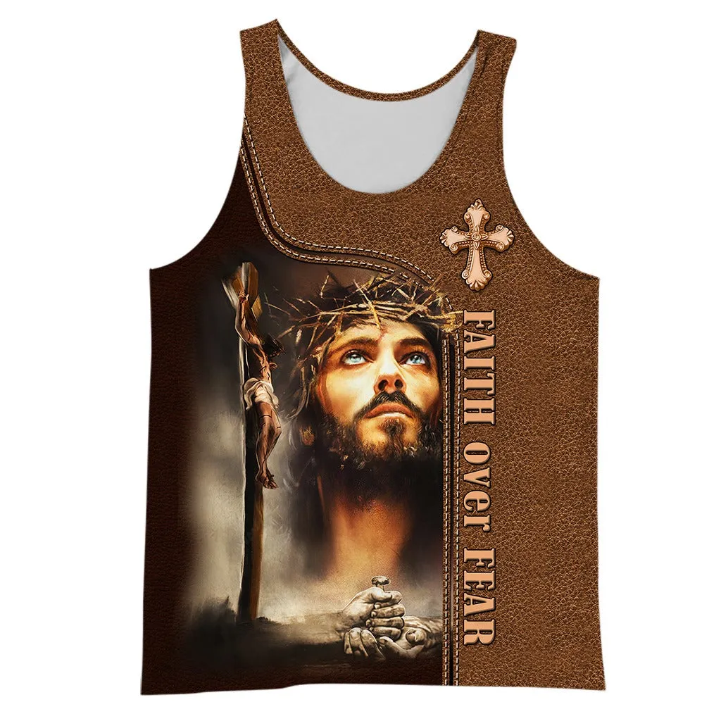 Custom Name Jesus Portrait The Life Of Jesus 3D Hoodies, Faith Over Fair 3D All Over Print Shirt For Christmas, Jesus Gifts Shirt