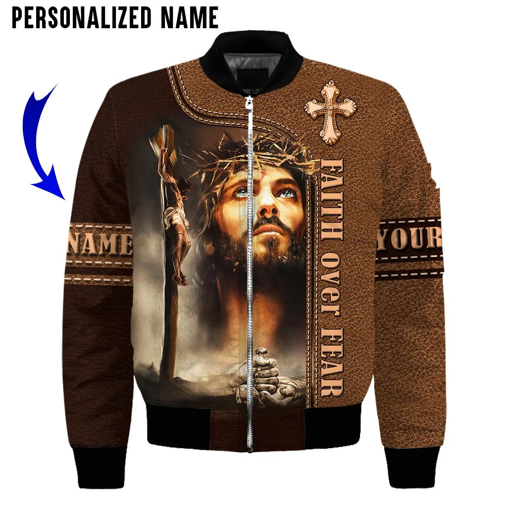 Custom Name Jesus Portrait The Life Of Jesus 3D Hoodies, Faith Over Fair 3D All Over Print Shirt For Christmas, Jesus Gifts Shirt