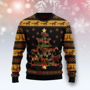 Cute Horse Christmas Tree Light Ugly Sweater