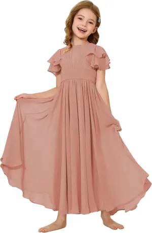Dresses for Girls Ruffle Sleeve Flower Girl Dress Chiffon Toddler Pretty Wedding Party Bridesmaids Maxi Dress