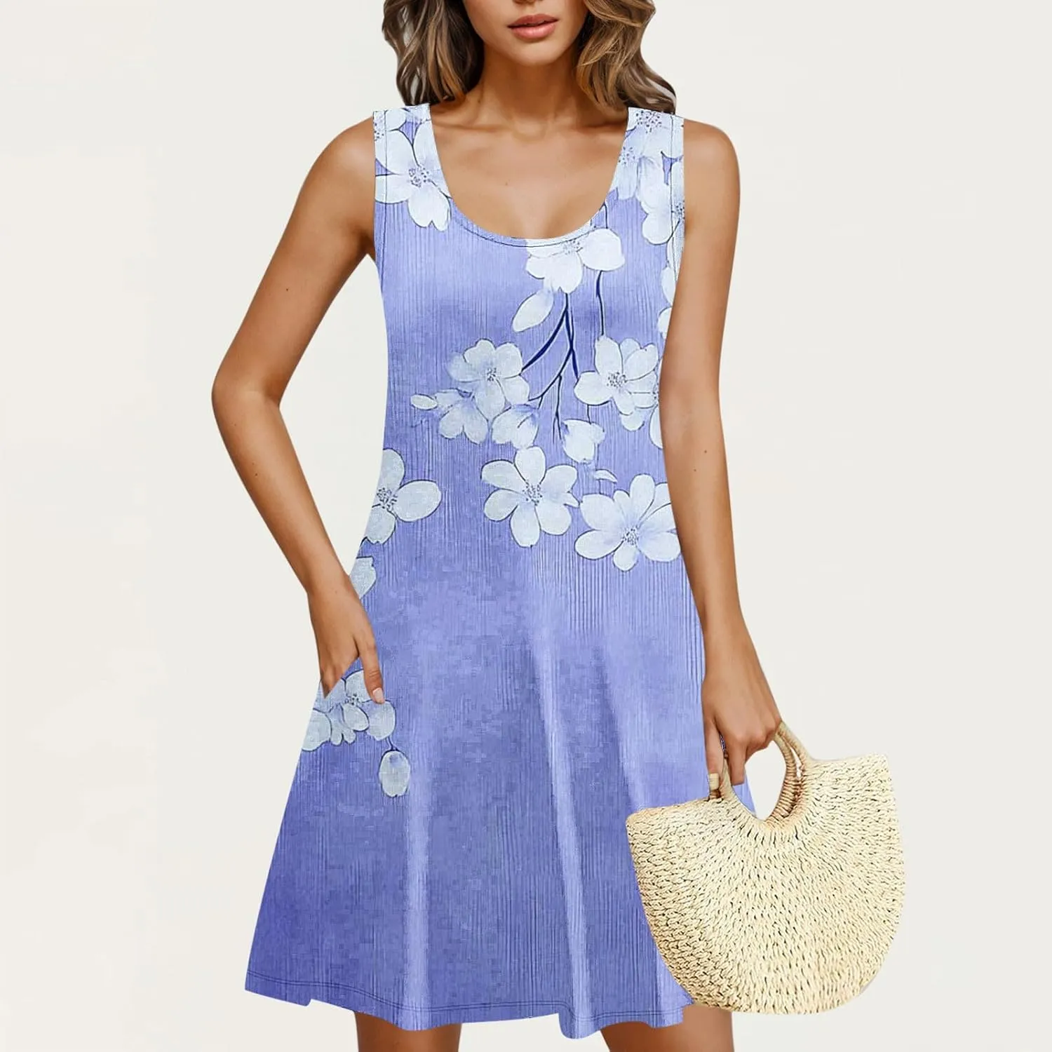 Dresses for Women Summer Sleeveless Floral Printed Mini Dresses with Pockets Trendy Bohemian Dress 2025 Fashion