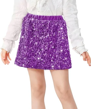 Durio Girls Sequin Skirt Party Dresses for Girls Sparkly Metallic Gold Skirt for Kids Dance Glitter Mini Skirt for Teen Girls