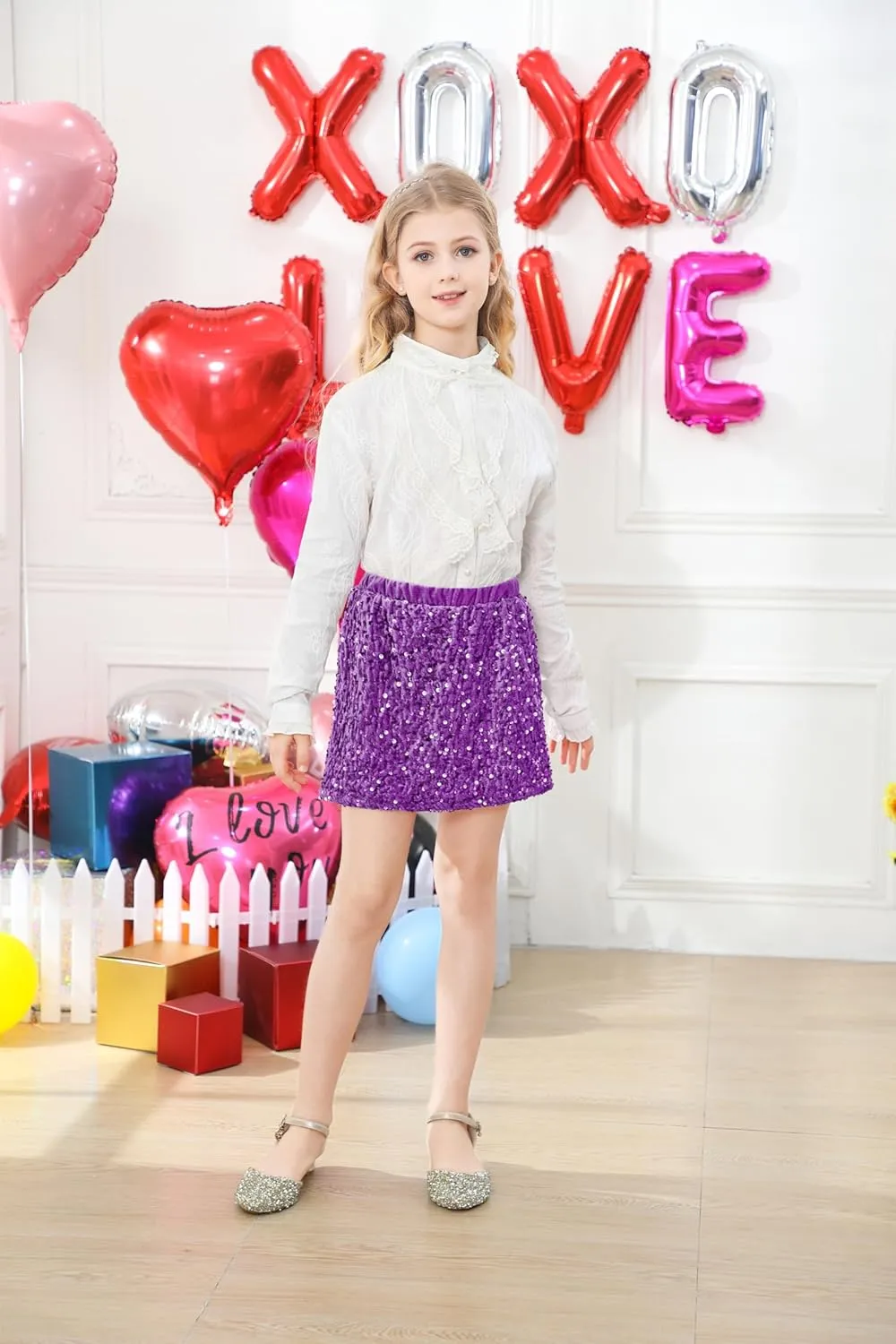 Durio Girls Sequin Skirt Party Dresses for Girls Sparkly Metallic Gold Skirt for Kids Dance Glitter Mini Skirt for Teen Girls