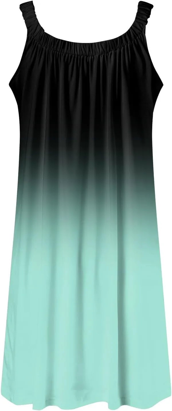 Eduavar Summer Dresses for Women 2024, Sun Dresses for Women Casual Gradient Print Sleeveless Beach Mini Tank Dress Cover Up
