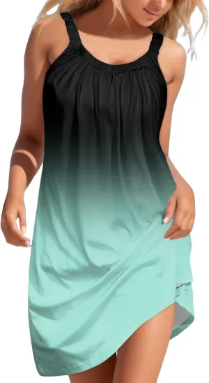 Eduavar Summer Dresses for Women 2024, Sun Dresses for Women Casual Gradient Print Sleeveless Beach Mini Tank Dress Cover Up