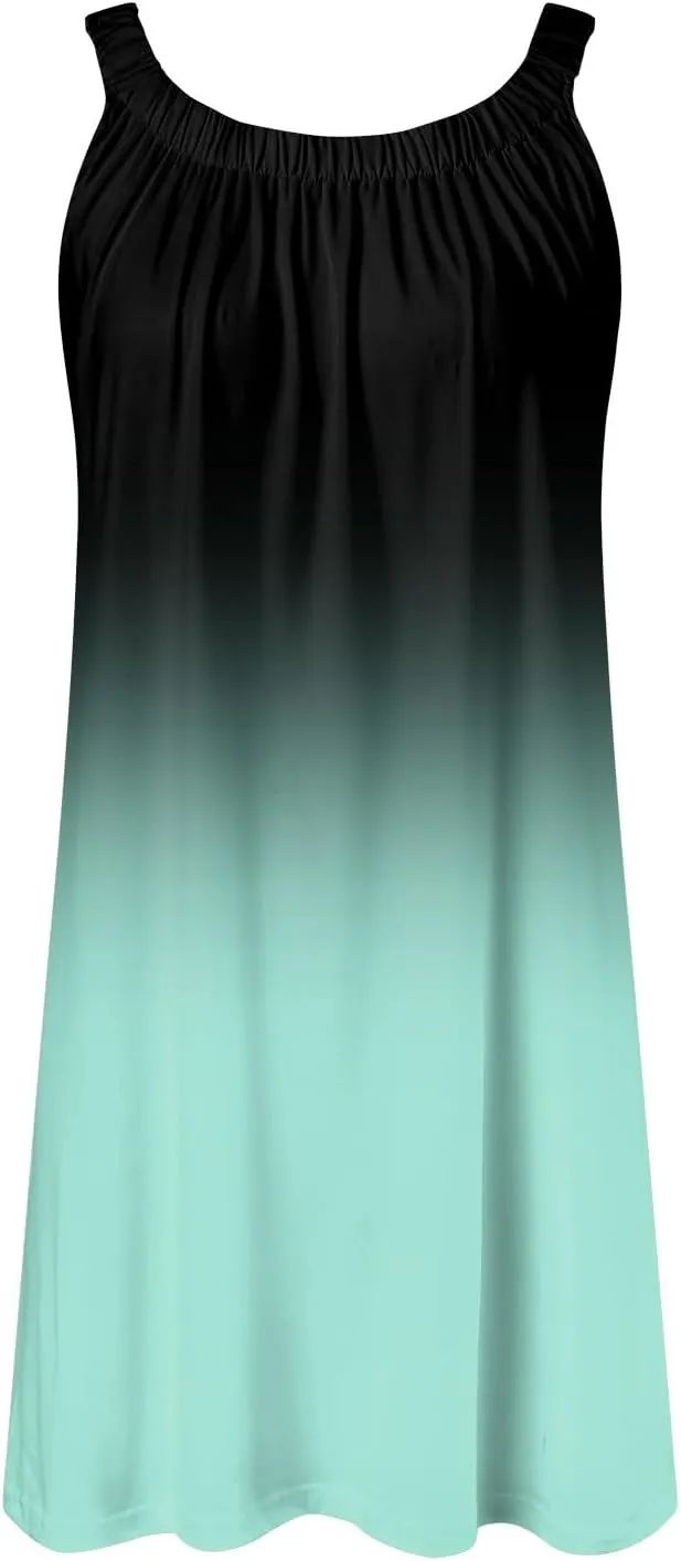 Eduavar Summer Dresses for Women 2024, Sun Dresses for Women Casual Gradient Print Sleeveless Beach Mini Tank Dress Cover Up