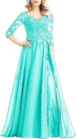 Elegant 3/4 Long Sleeve Mother of The Bride Dresses for Son's Wedding with Sequins Formal Dresses for Mom HD106