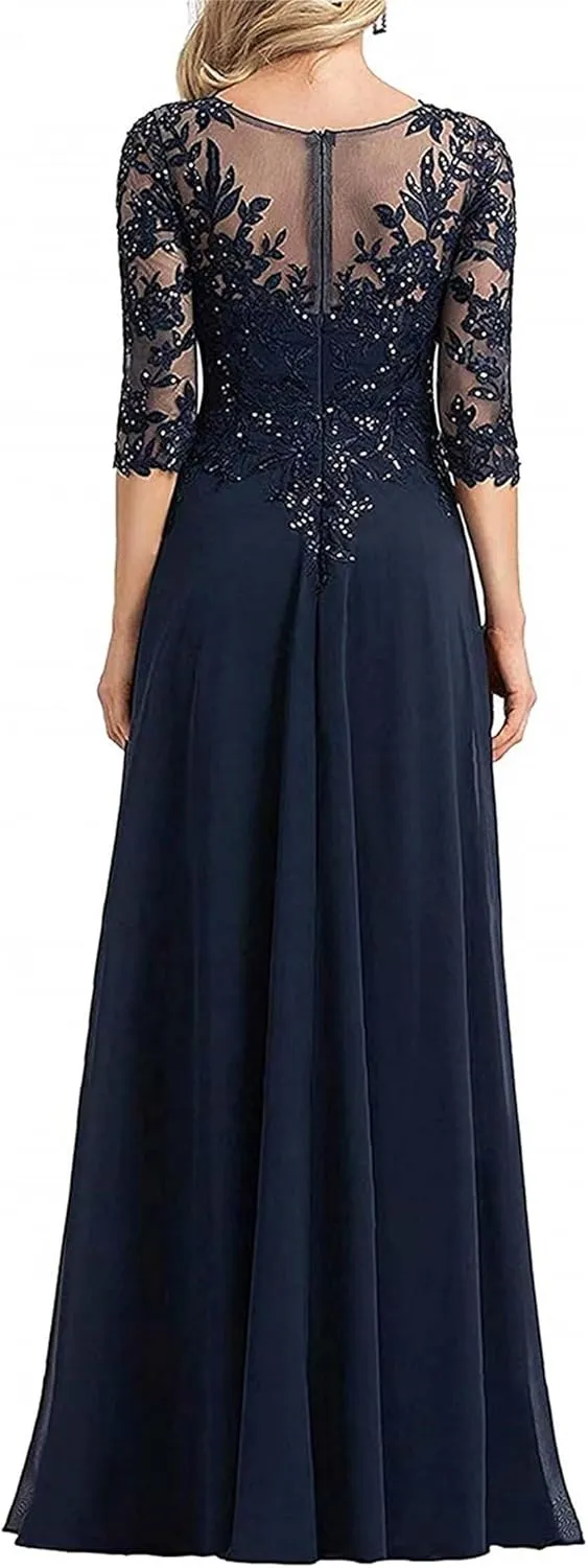 Elegant 3/4 Long Sleeve Mother of The Bride Dresses for Son's Wedding with Sequins Formal Dresses for Mom HD106