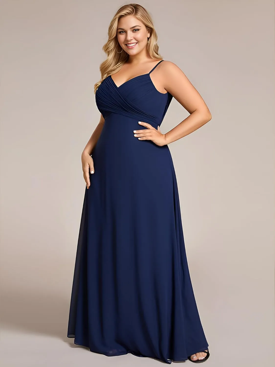 Ever-Pretty Women's Summer Chiffon Pleated Plus Size Bridesmaid Dresses Sleeveless Formal Gown with Spaghetti Straps
