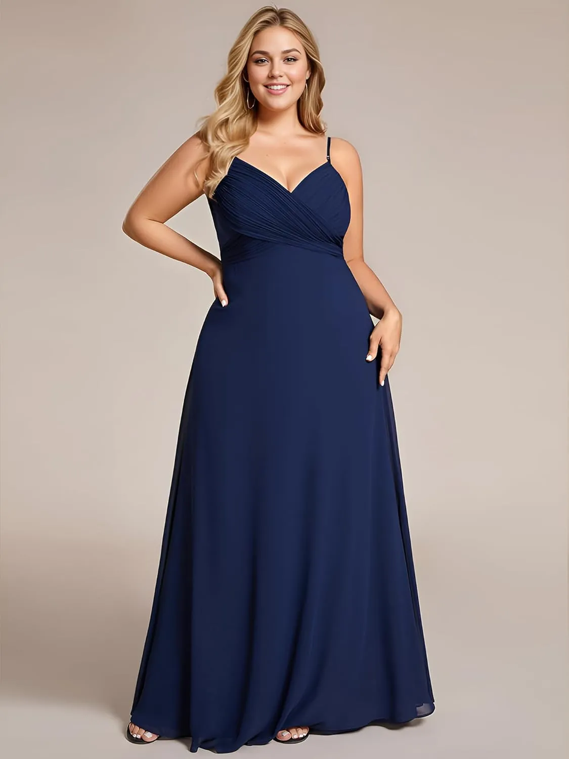 Ever-Pretty Women's Summer Chiffon Pleated Plus Size Bridesmaid Dresses Sleeveless Formal Gown with Spaghetti Straps