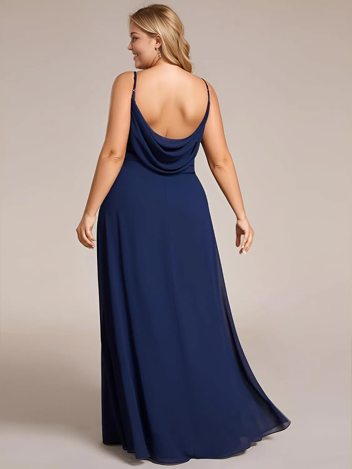 Ever-Pretty Women's Summer Chiffon Pleated Plus Size Bridesmaid Dresses Sleeveless Formal Gown with Spaghetti Straps
