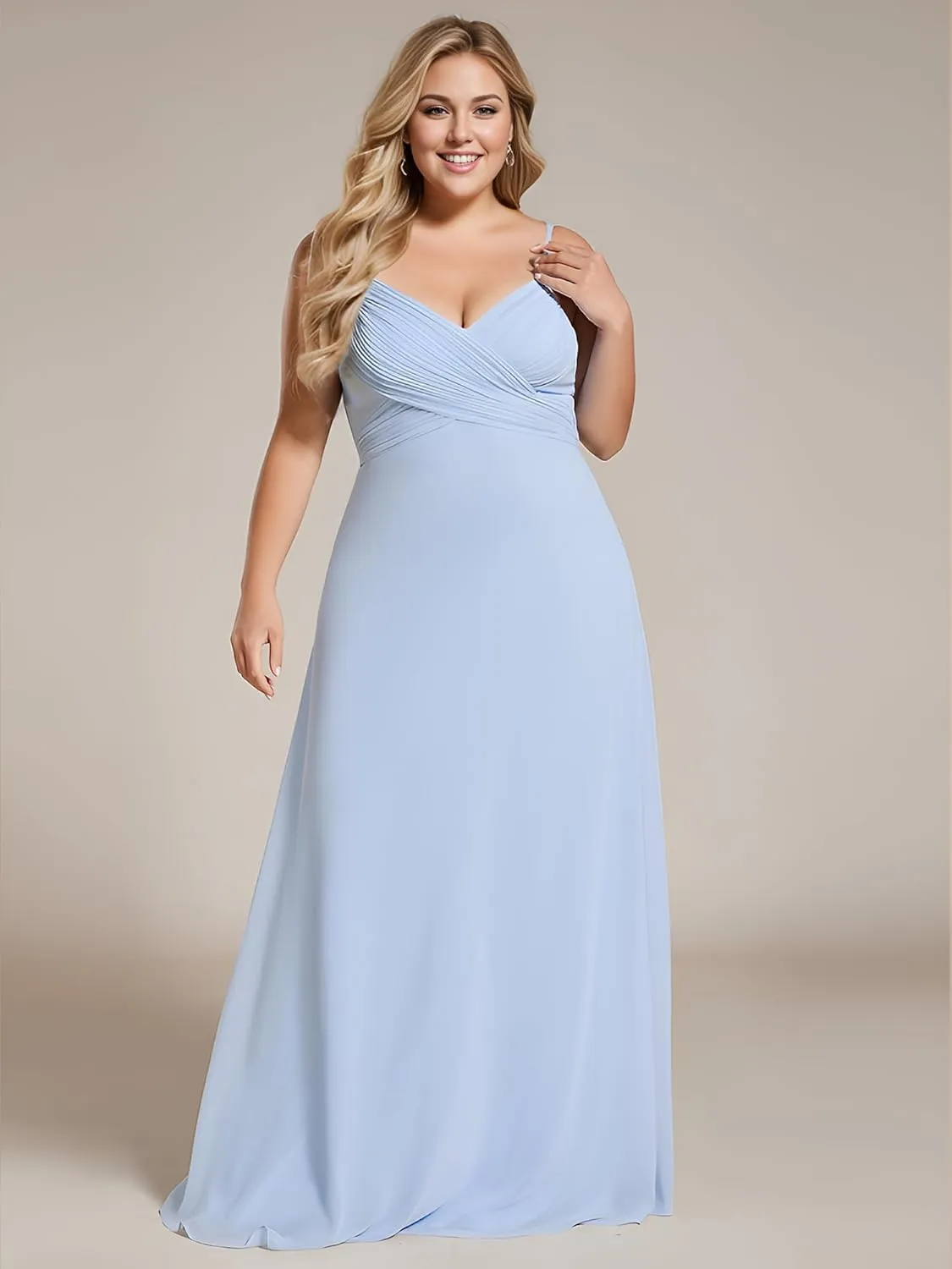 Ever-Pretty Women's Summer Chiffon Pleated Plus Size Bridesmaid Dresses Sleeveless Formal Gown with Spaghetti Straps
