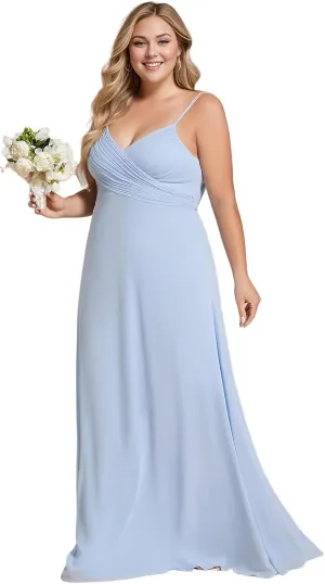 Ever-Pretty Women's Summer Chiffon Pleated Plus Size Bridesmaid Dresses Sleeveless Formal Gown with Spaghetti Straps
