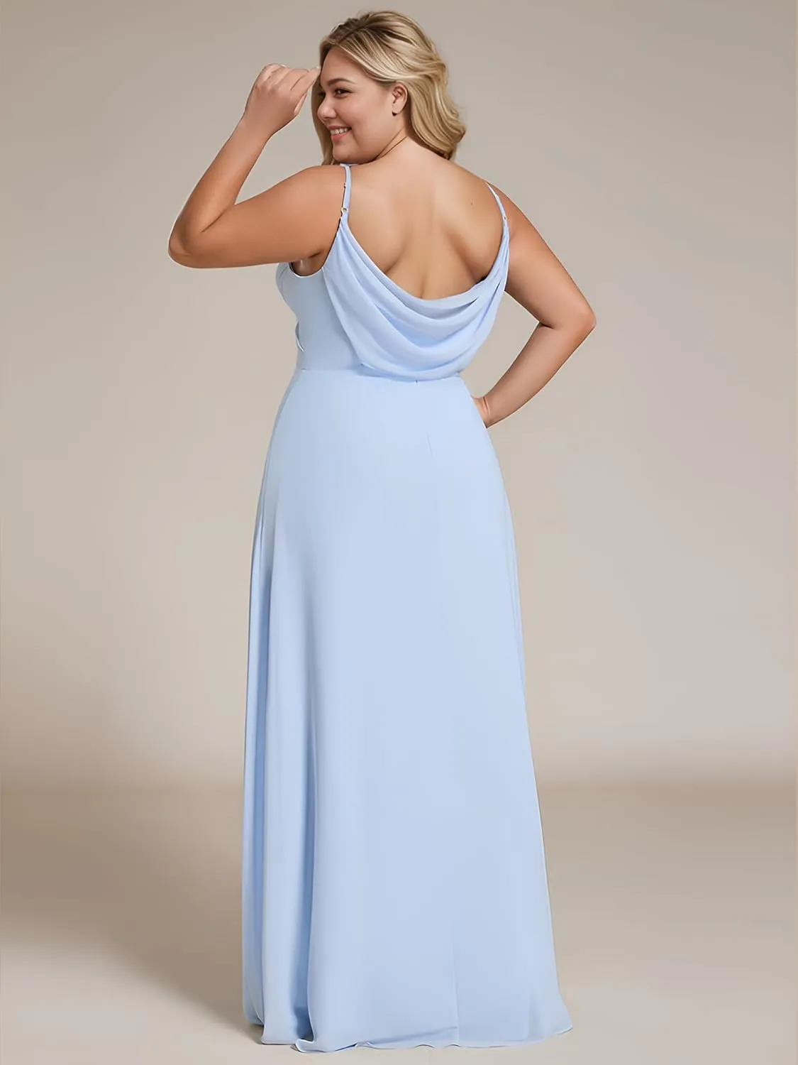 Ever-Pretty Women's Summer Chiffon Pleated Plus Size Bridesmaid Dresses Sleeveless Formal Gown with Spaghetti Straps