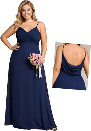 Ever-Pretty Women's Summer Chiffon Pleated Plus Size Bridesmaid Dresses Sleeveless Formal Gown with Spaghetti Straps