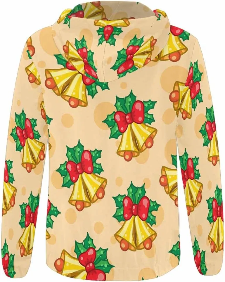 Fall Sweatshirts For Women Yellow Christmas Bells Holly Leaves Womens Zip Up Sweatshirt Oversized Hoodies Sweater