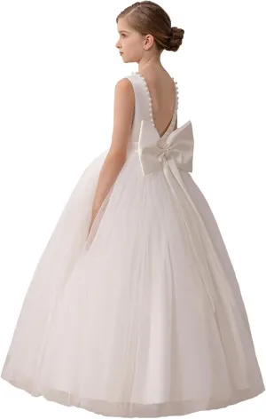 Flower Girl Dress Kids Satin Tulle Wedding Guest Party Birthday Bridesmaid Communion Pageant Prom Ball Gown Maxi