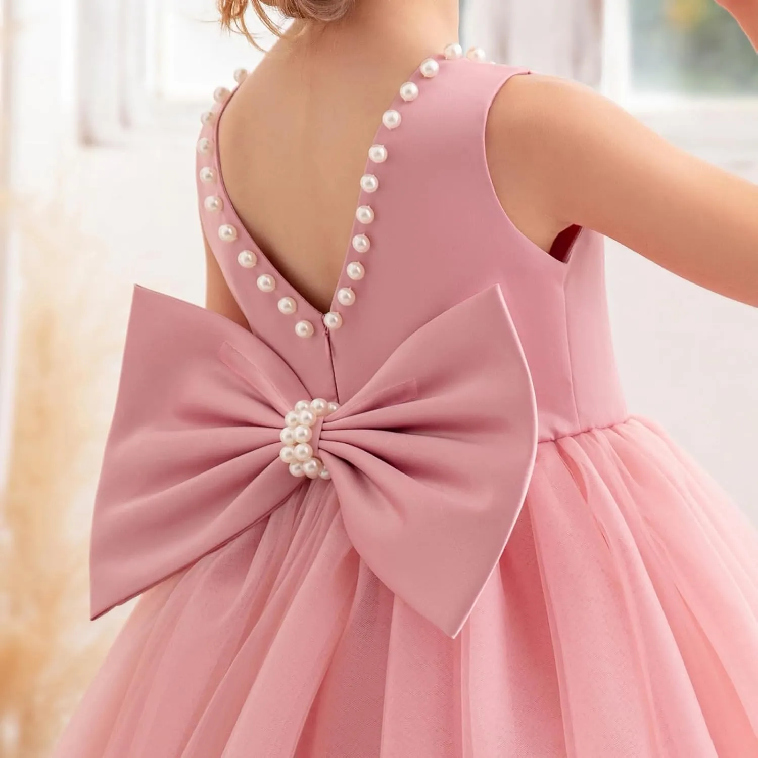 Flower Girl Dress Kids Satin Tulle Wedding Guest Party Birthday Bridesmaid Communion Pageant Prom Ball Gown Maxi