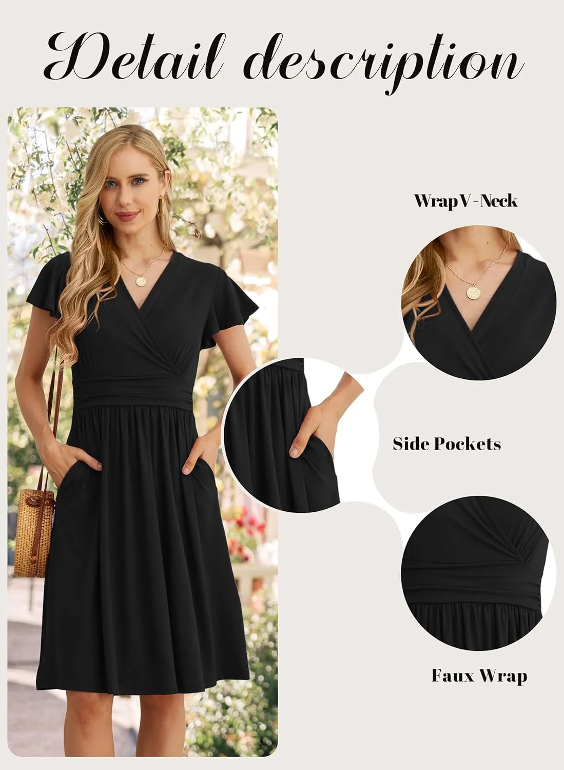 GRECERELLE Spring Summer Dress for Women Casual Ruffle Short Sleeve Wrap V-Neck Dress