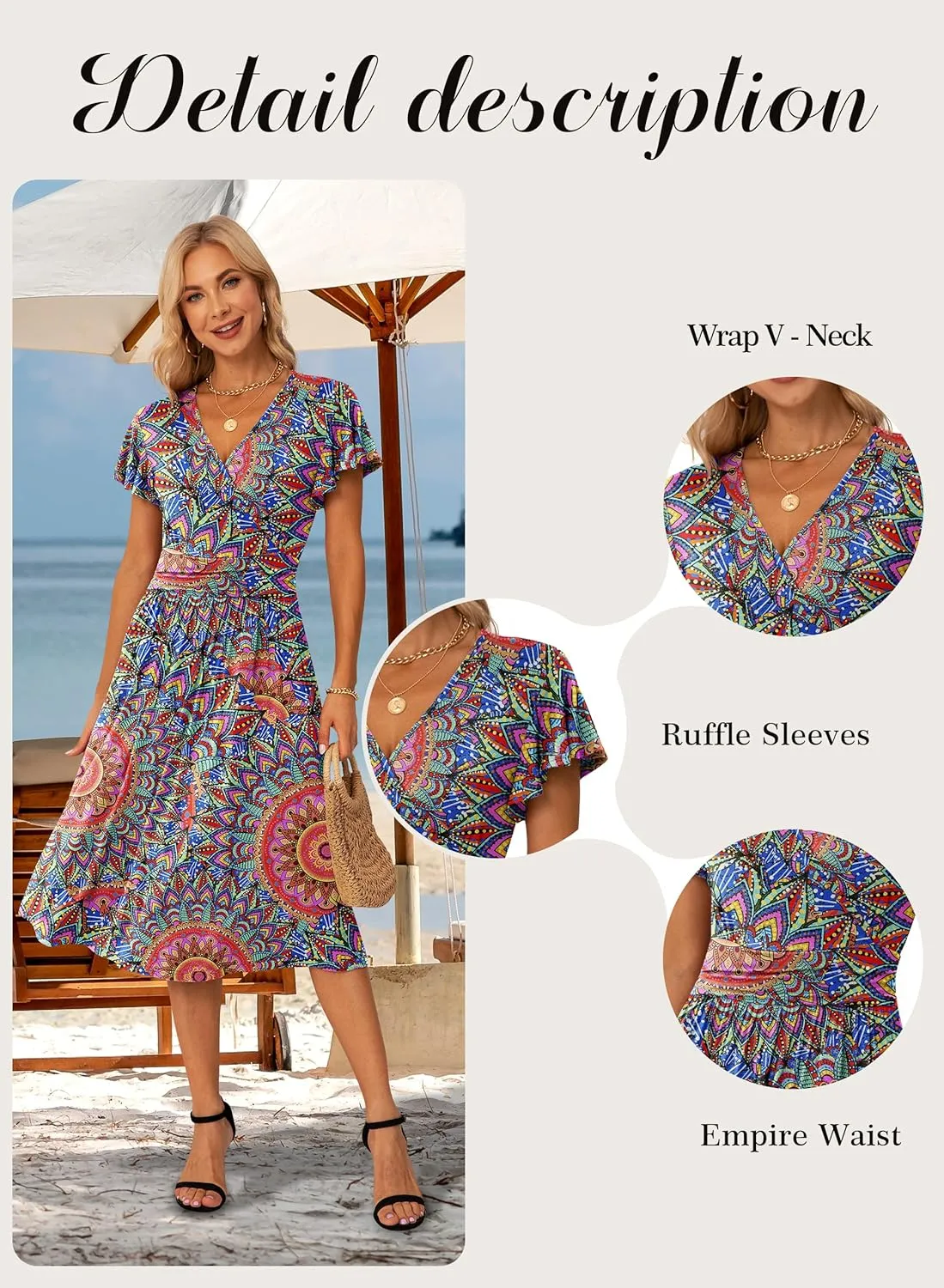GRECERELLE Spring Summer Dress for Women Casual Ruffle Short Sleeve Wrap V-Neck Dress