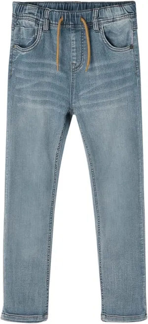 Haloumoning Boys Jeans Kids Elastic Waist Straight Leg Denim Pants with Drawstring 4-14 Years