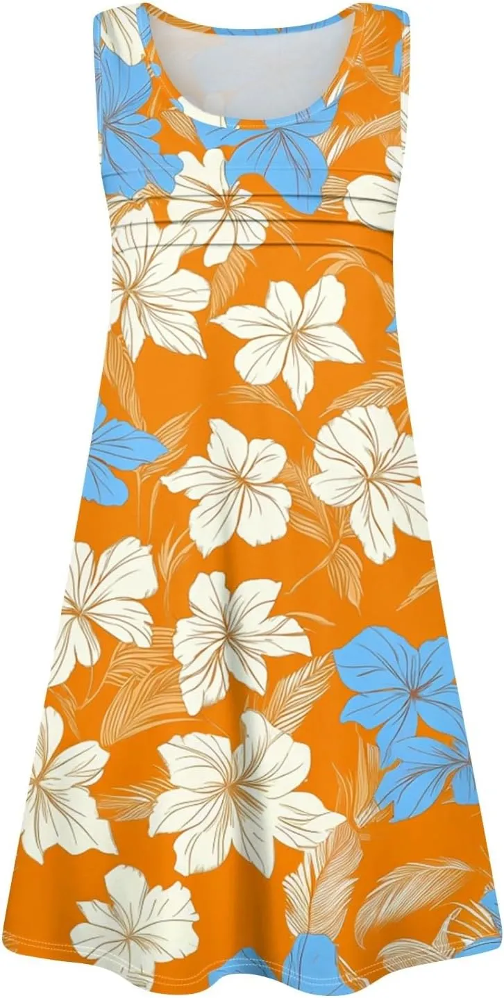 Hawaiina Dress for Women 2025 Summer Casual Petal Slim Striped Ruffle Floral Sundresses Plus Size Tropical Dresses