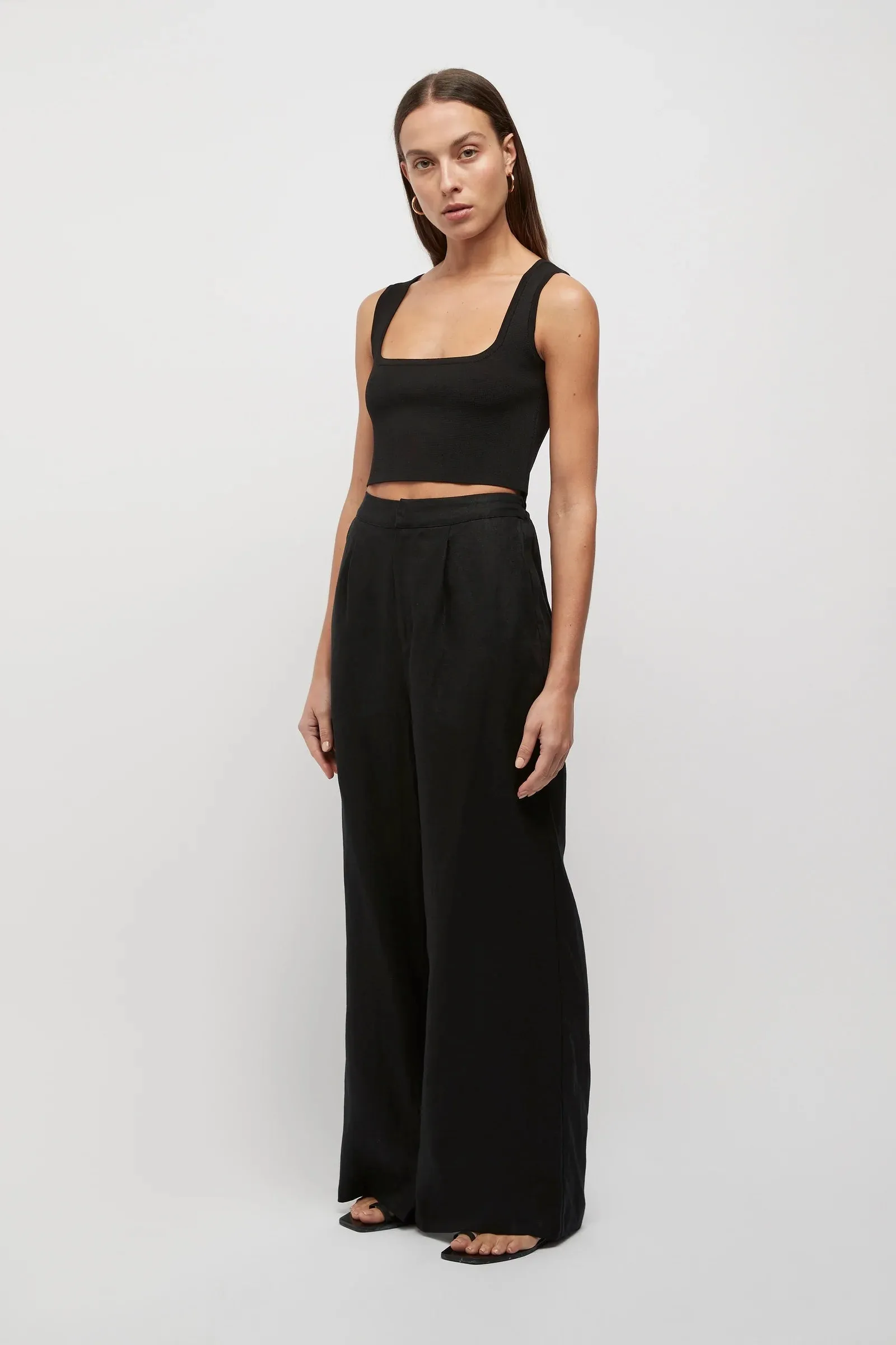 Hayworth Linen Split Trousers Black