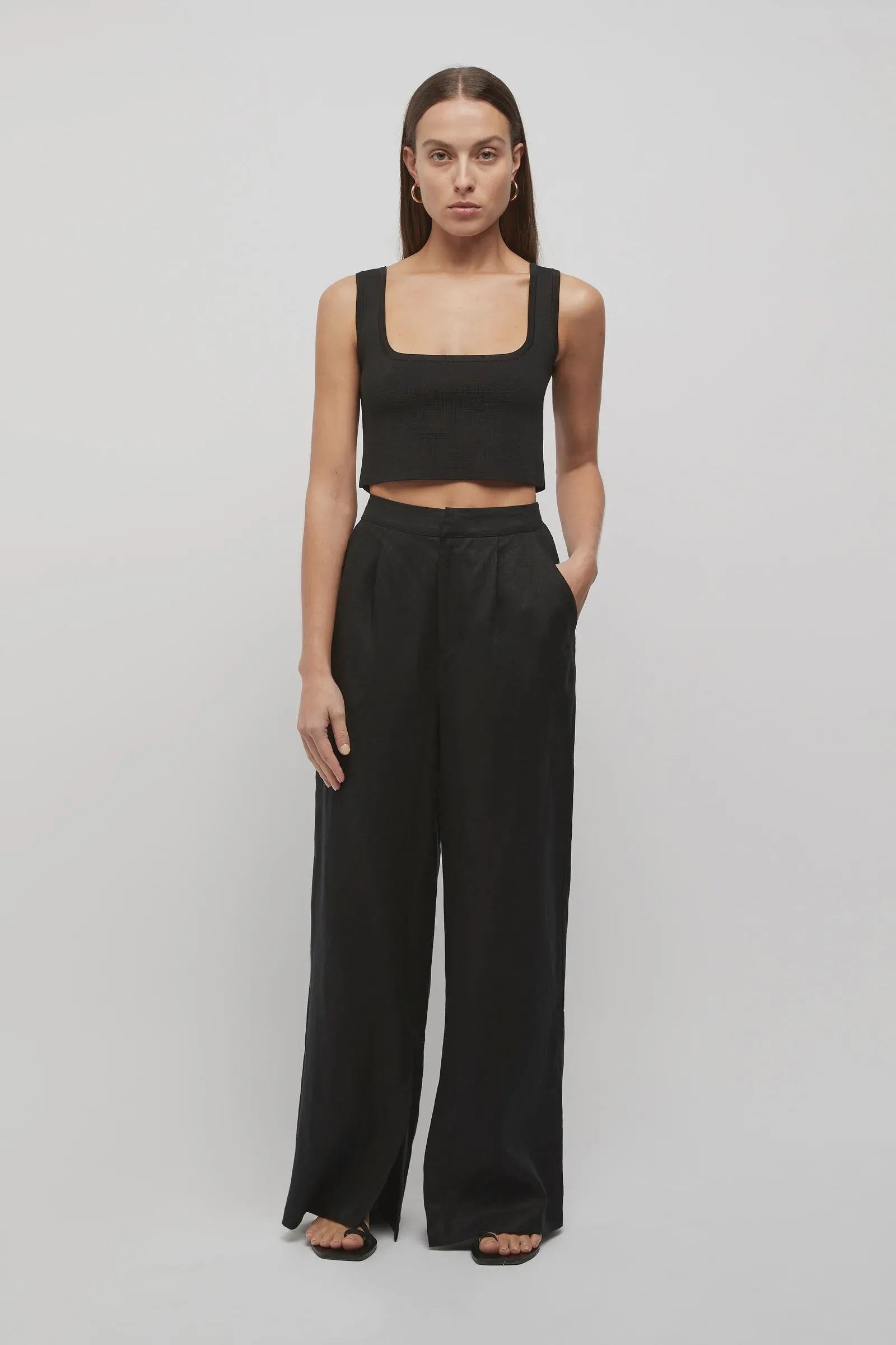 Hayworth Linen Split Trousers Black