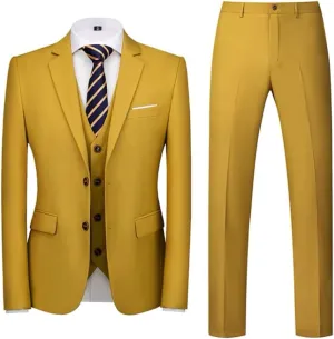 HBDesign 2 Buttons Notch Lapels 4 Buttons Waistcoat Solid Color Men's Suits(Jacket Vest Pants)