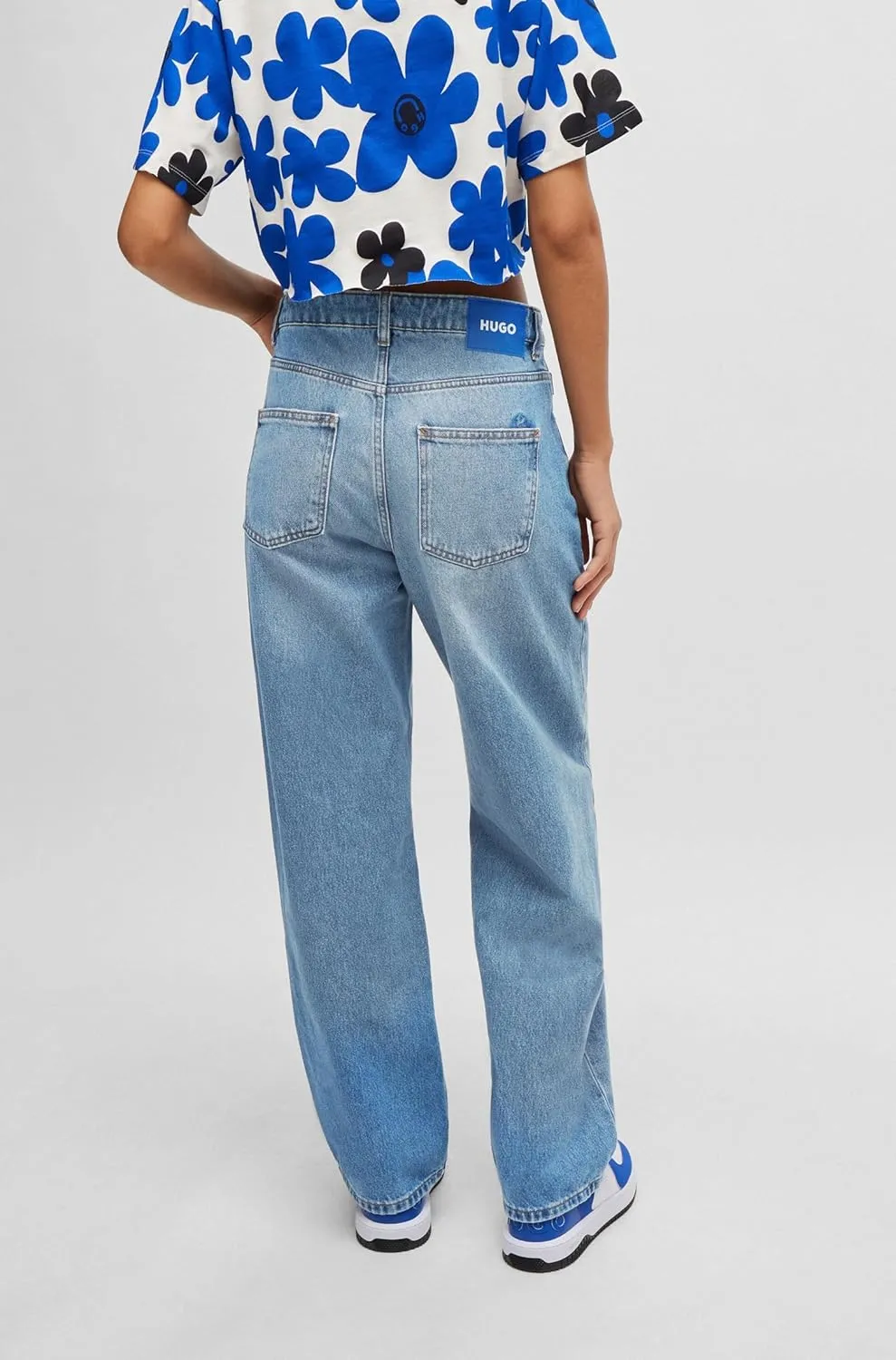 HUGO Women's Leni Loose Fit Wide Leg Jeans
