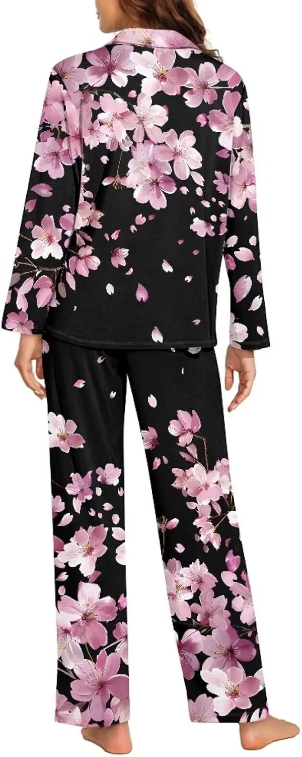 HUGS IDEA 2 Pieces Pajamas Women's Long Sleeve Sleepwear with Pockets Soft Button Down Loungewear Pjs Set XS-4XL