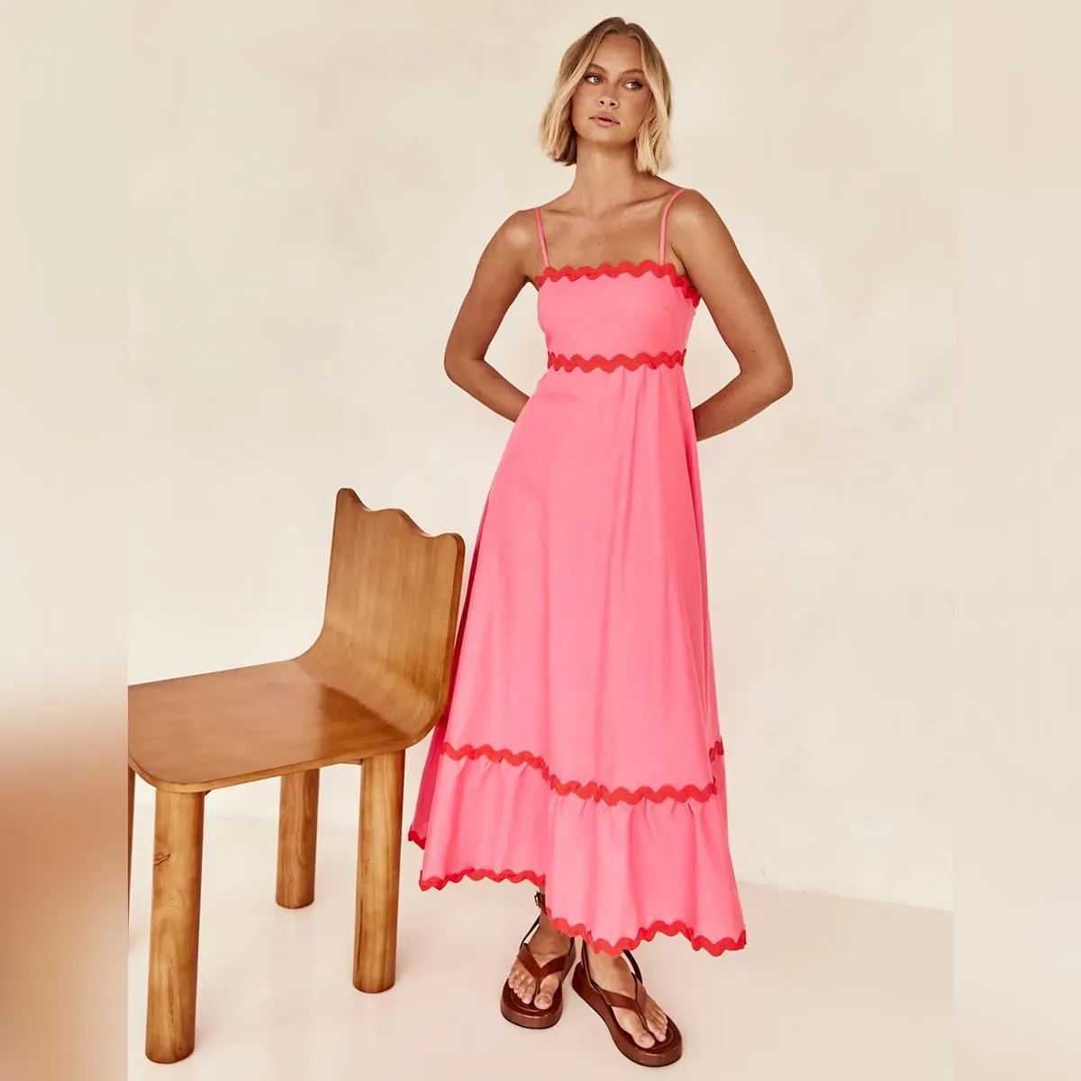 IDOPIP Womens Summer Casual Dress Spaghetti Maxi Dress Elegant Empire Waist Long Dress Beach Trendy Weeding Guest Outfit