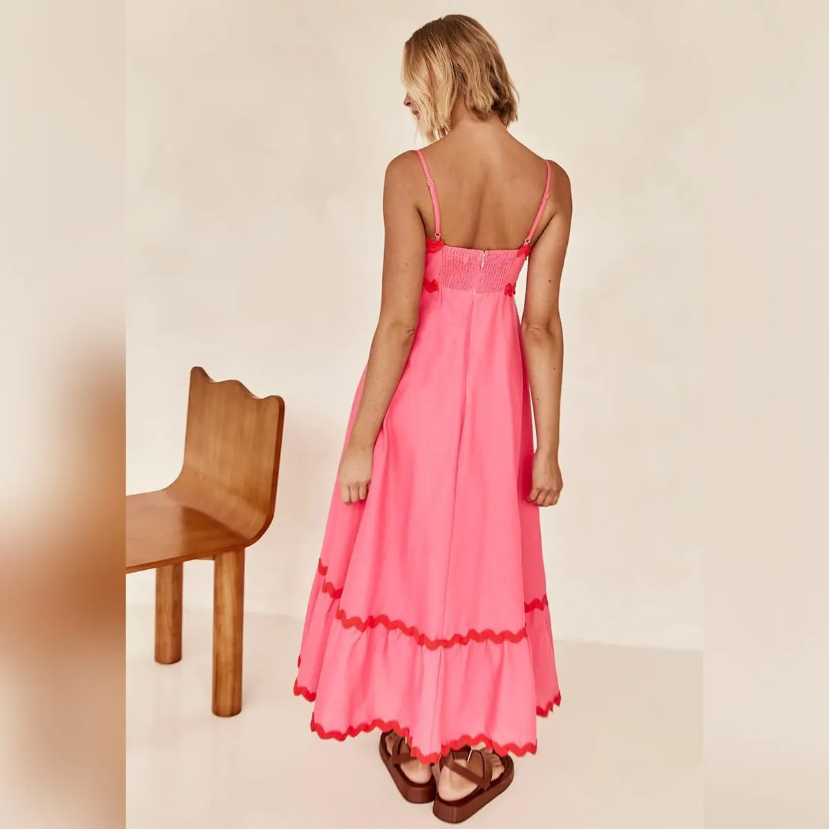 IDOPIP Womens Summer Casual Dress Spaghetti Maxi Dress Elegant Empire Waist Long Dress Beach Trendy Weeding Guest Outfit