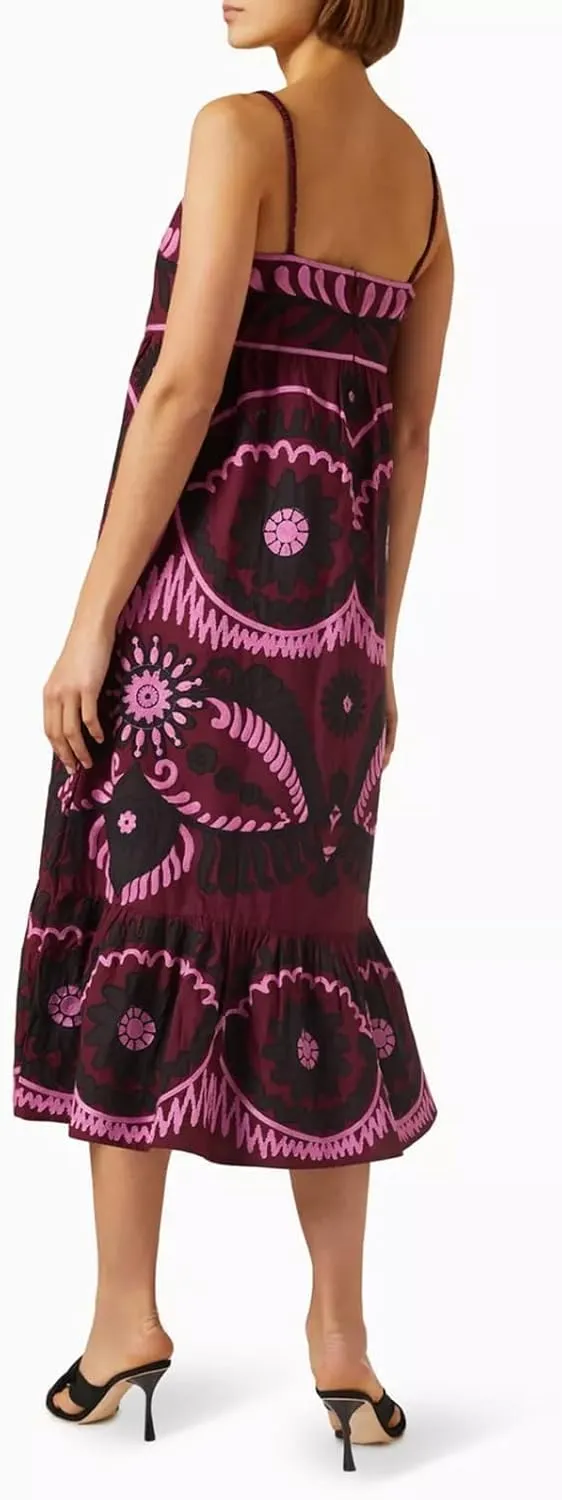 IMISSILLEB Women Boho Graphic Maxi Dress Spaghetti Strap Colorful Graffiti Long Cami Dress 2024 Summer Vacation Beach Dress