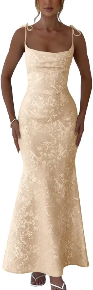 Jacquard Satin Bridesmaid Dresses for Women Prom Dress Spaghetti Straps Long Formal Evening Party Gowns