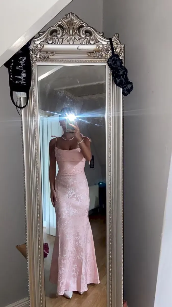Jacquard Satin Bridesmaid Dresses for Women Prom Dress Spaghetti Straps Long Formal Evening Party Gowns