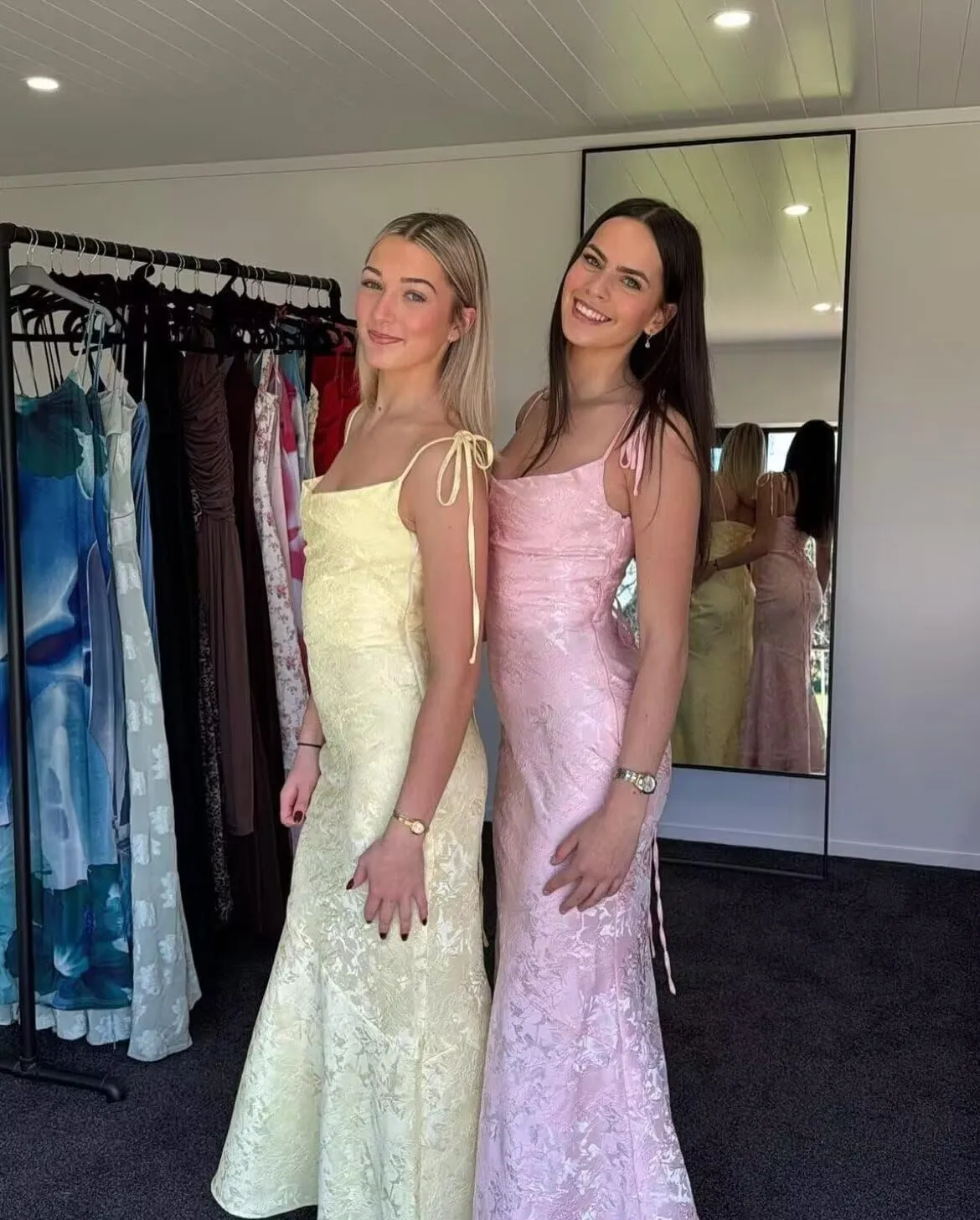 Jacquard Satin Bridesmaid Dresses for Women Prom Dress Spaghetti Straps Long Formal Evening Party Gowns