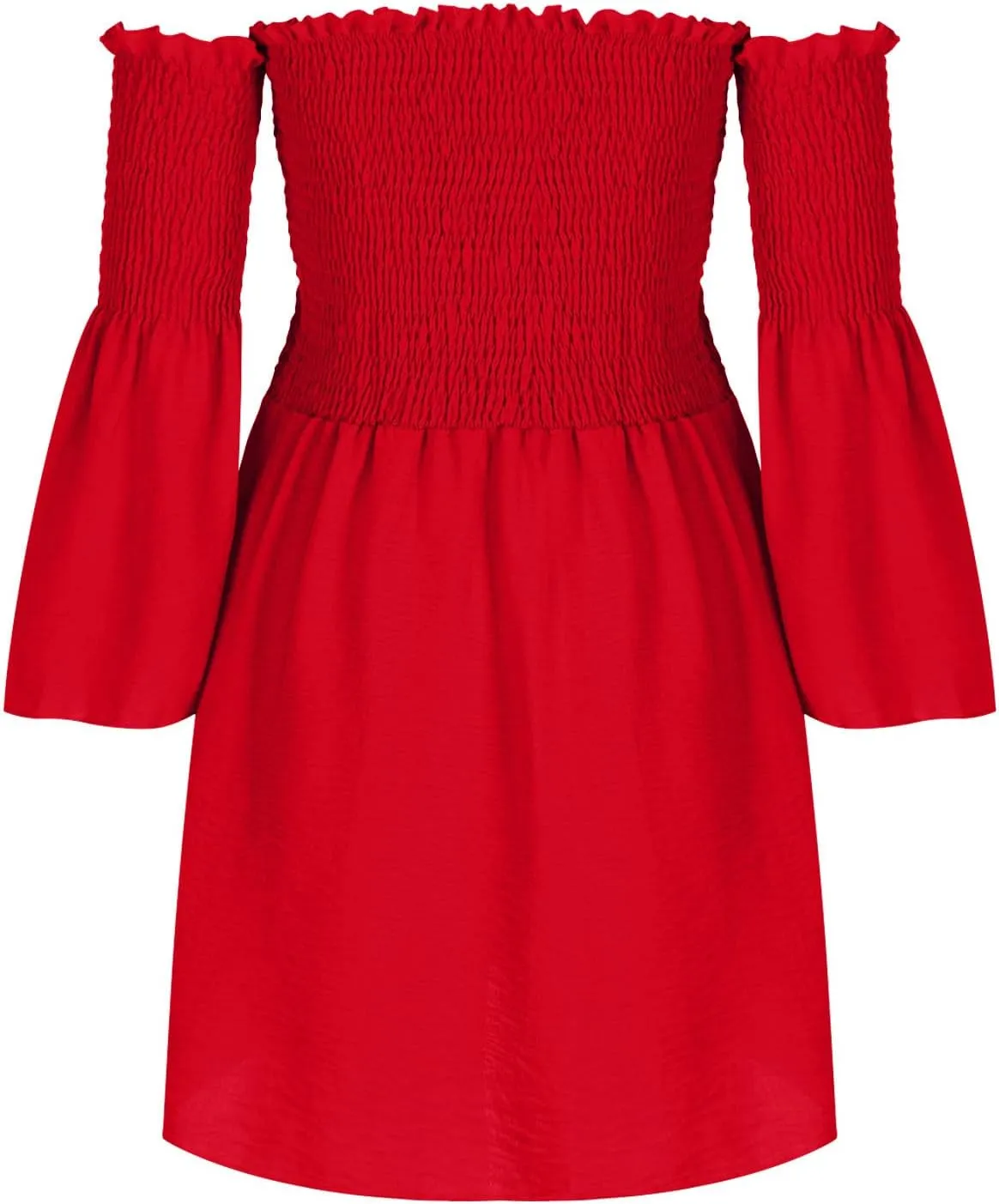 JOAU Womens Cute Sexy Off Shoulder 3/4 Bell Sleeve Mini Dress Ruffle Flowy Empire Waist Short Dresses Party Skater Dress