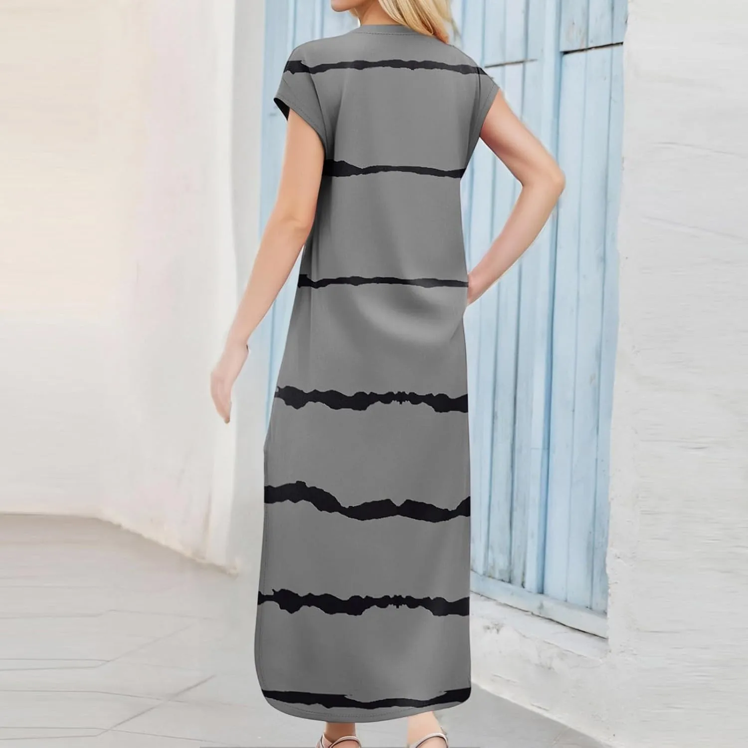 Kenvina Womens Summer Floral Midi Dresses Cap Sleeve Beach Vacation Dress V Neck Long Flowy Boho Casual Dress with Pocket