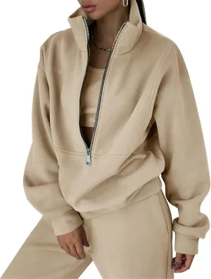 Kissonic Womens Fleece 2 Piece Outfits Sweatsuit Half Zip Pullover Sweatshirt Joggers Pants Tracksuit Set