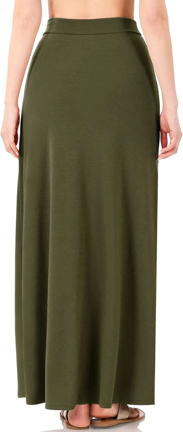 KOGMO Womens Casual Maxi Skirt with Waist Drawstring and Side Pockets (S-3X)