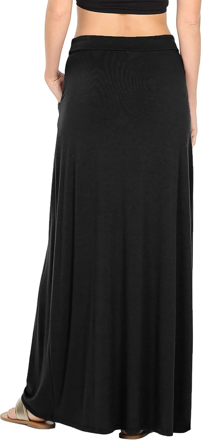 KOGMO Womens Casual Maxi Skirt with Waist Drawstring and Side Pockets (S-3X)