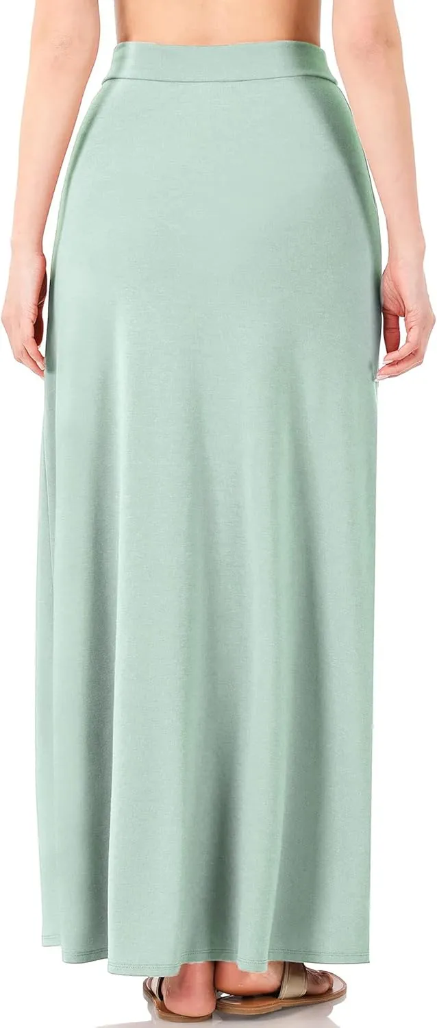 KOGMO Womens Casual Maxi Skirt with Waist Drawstring and Side Pockets (S-3X)