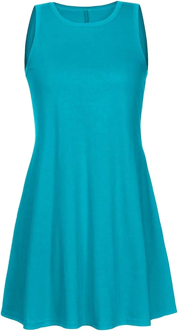 Ladies Mini Dresses with Pockets,Sleeveless Summer Dresses Elegant Plain Tank Dress Casual Loose High Waist Mini Dress