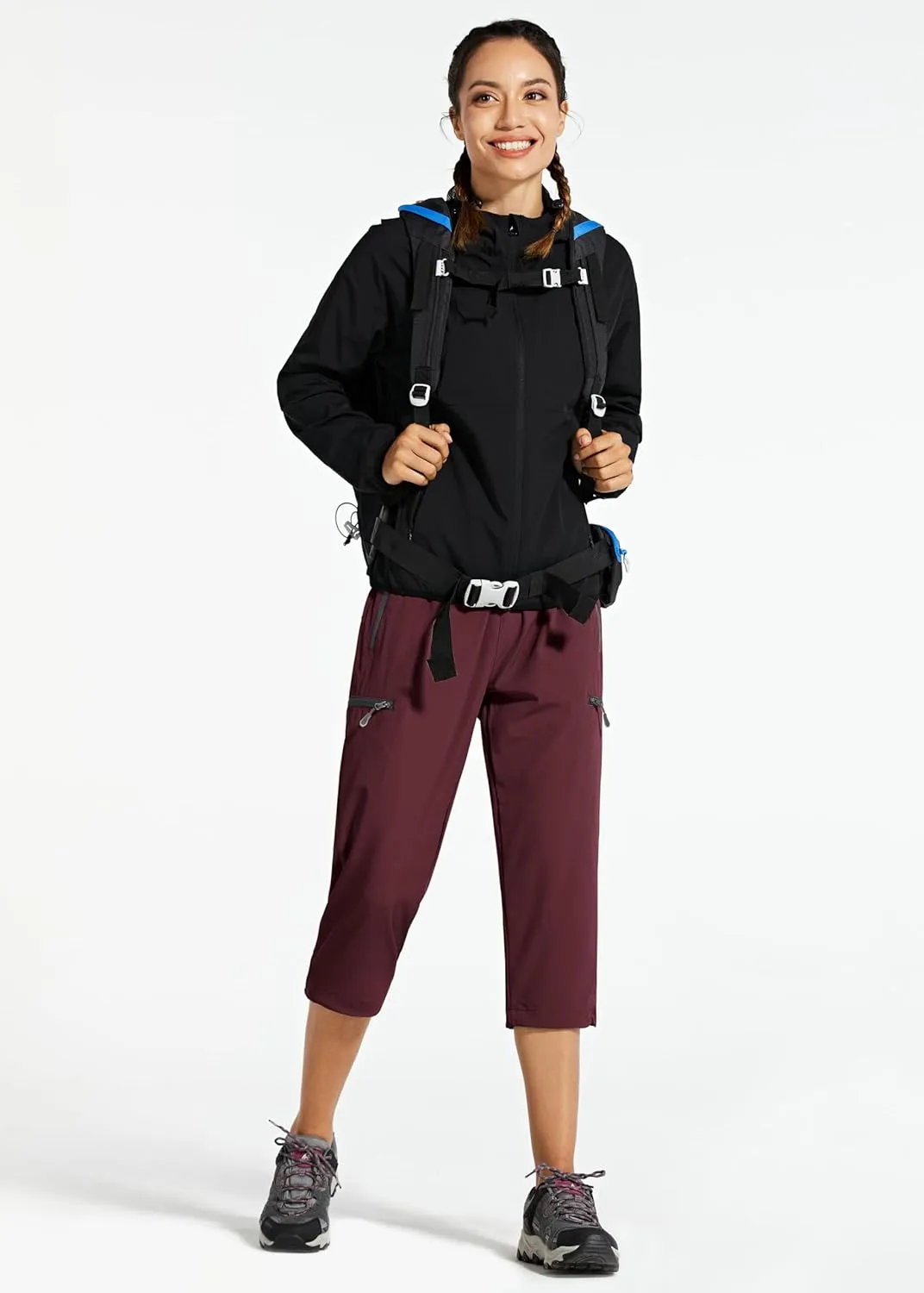 Libin Women's Capri Pants Lightweight Quick Dry Cargo Hiking Capris Travel Casual Outdoor Zipper Pockets